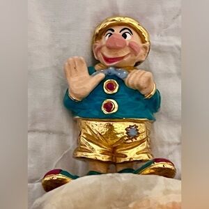 VTG 1992 Ron Lee Signed Waving Dwarf Clown Figurine Onyx Marble Base Gold Gilt